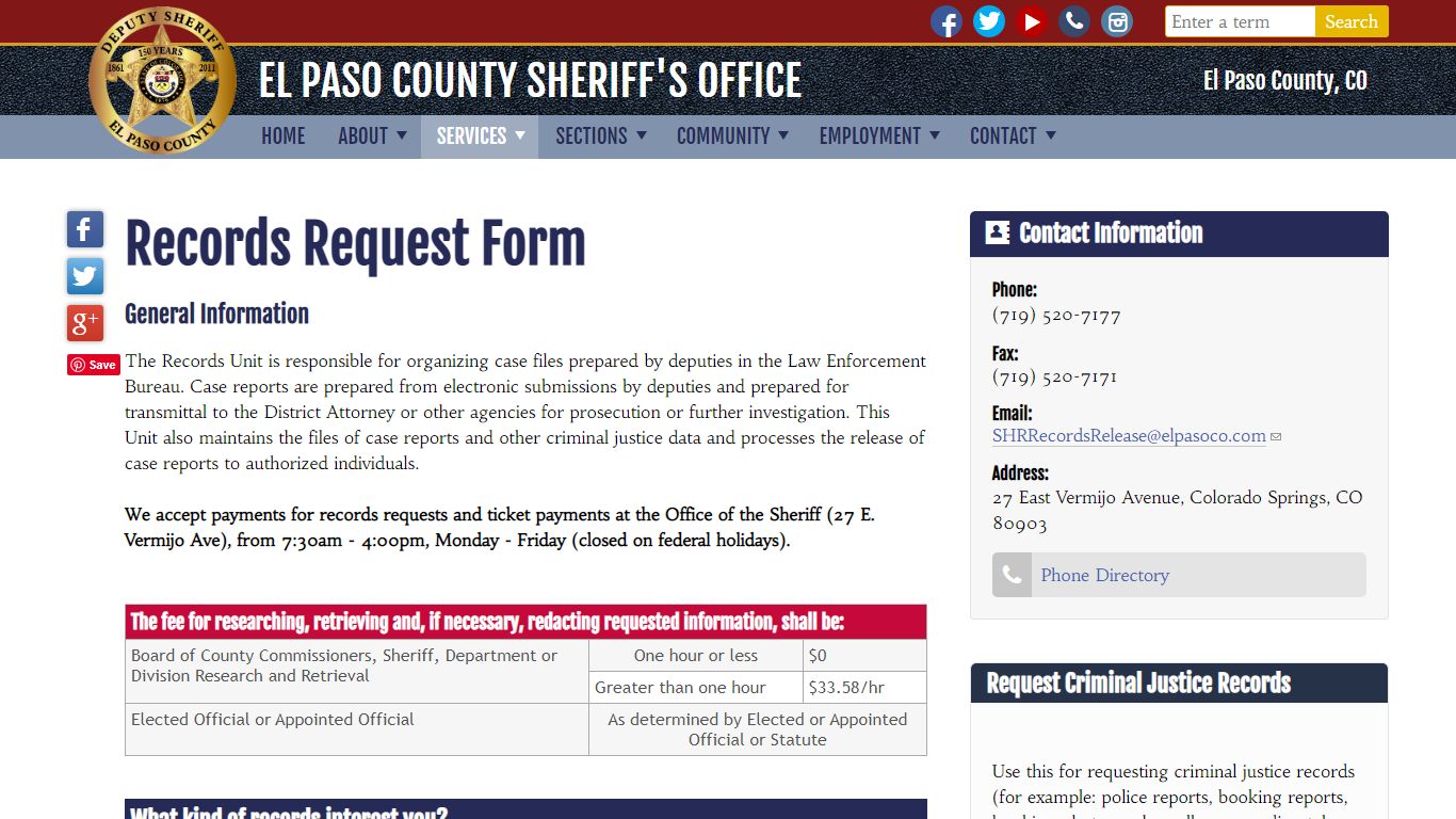 Records Request Form | El Paso County Sheriff