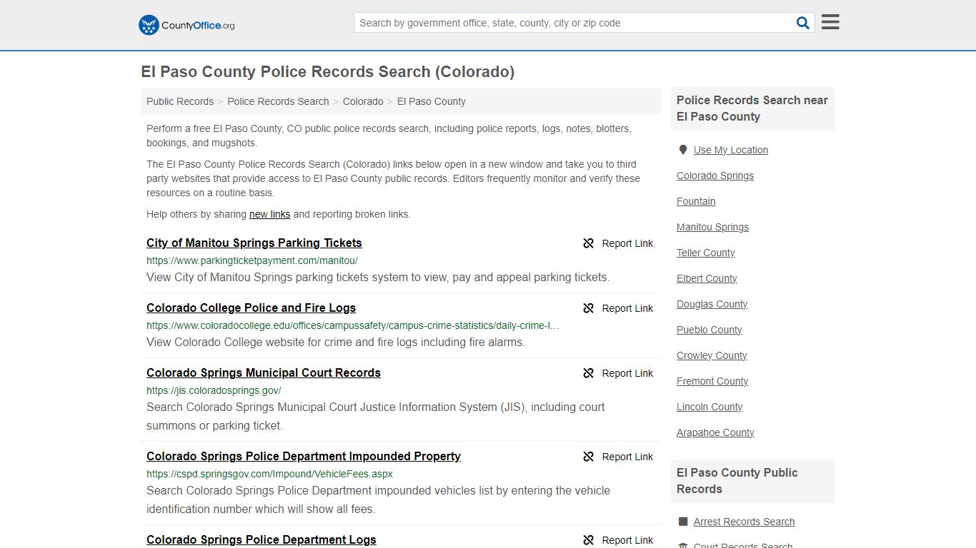 El Paso County Police Records Search (Colorado) - County Office