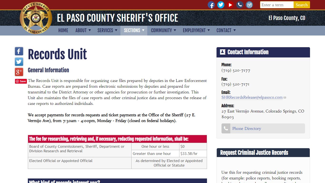 Records Unit | El Paso County Sheriff