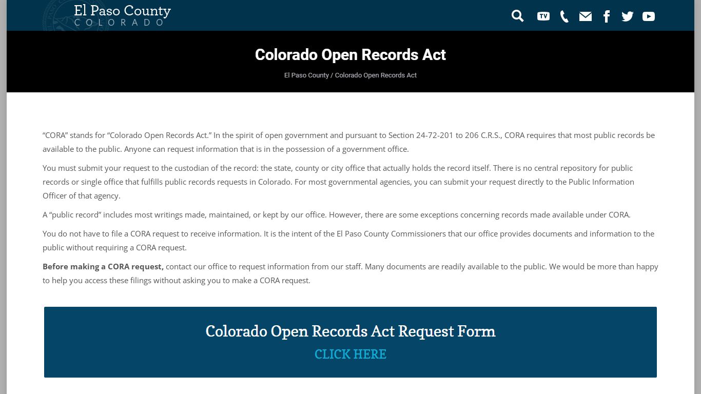 Colorado Open Records Act - El Paso County Colorado