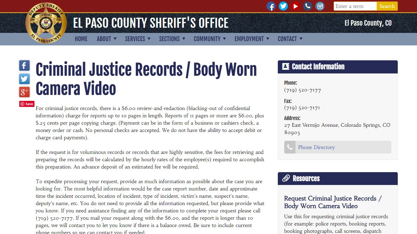 Criminal Justice Records / Body Worn Camera Video - El Paso County Sheriff